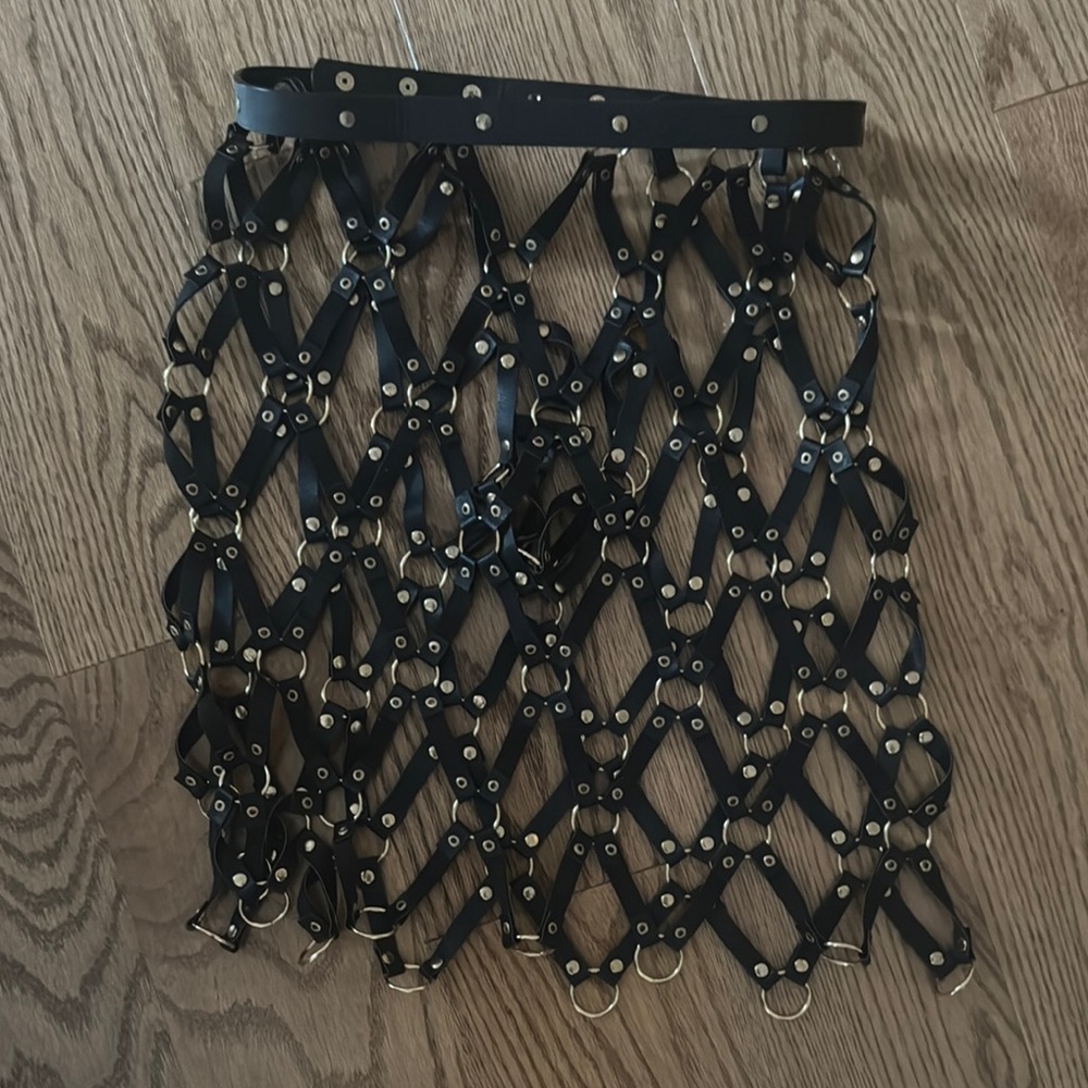 Black Belt Mini Skirt with gold studs -Small